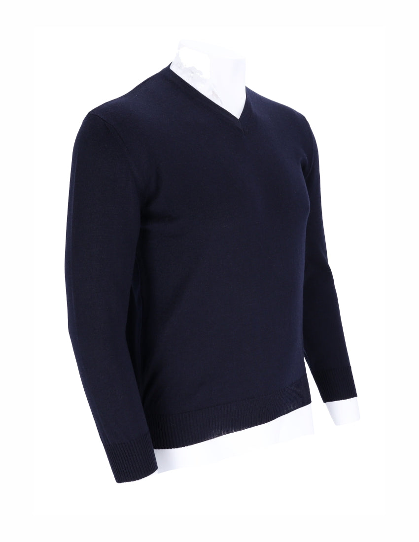 360 Grad Ansicht des Merino-V-Pullovers vom Blauen Peter