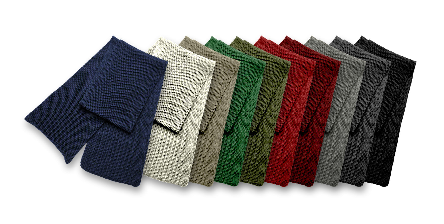 Übersicht Blauer Peter Schal aus 100% Merinowolle in allen Farbvariationen