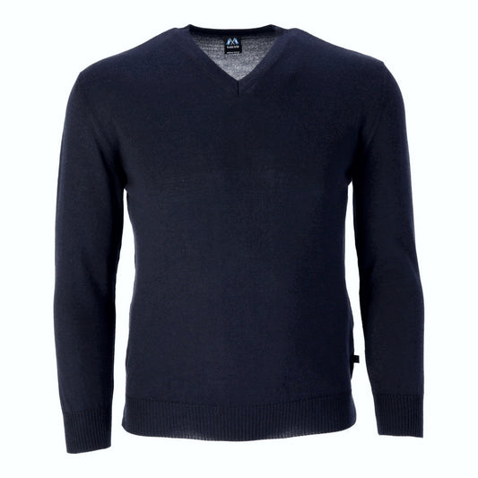 Hochwertiger Merino-V-Pullover aus 100% Merinowolle in der Farbe Marineblau - Marine