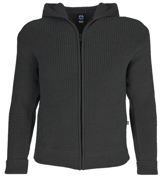Hochwertige Hoodie-Jacke mit Kapuze und Taschen aus 100% Schurwolle in der Farbe Anthrazitmeliert - Anthrazitmeliert