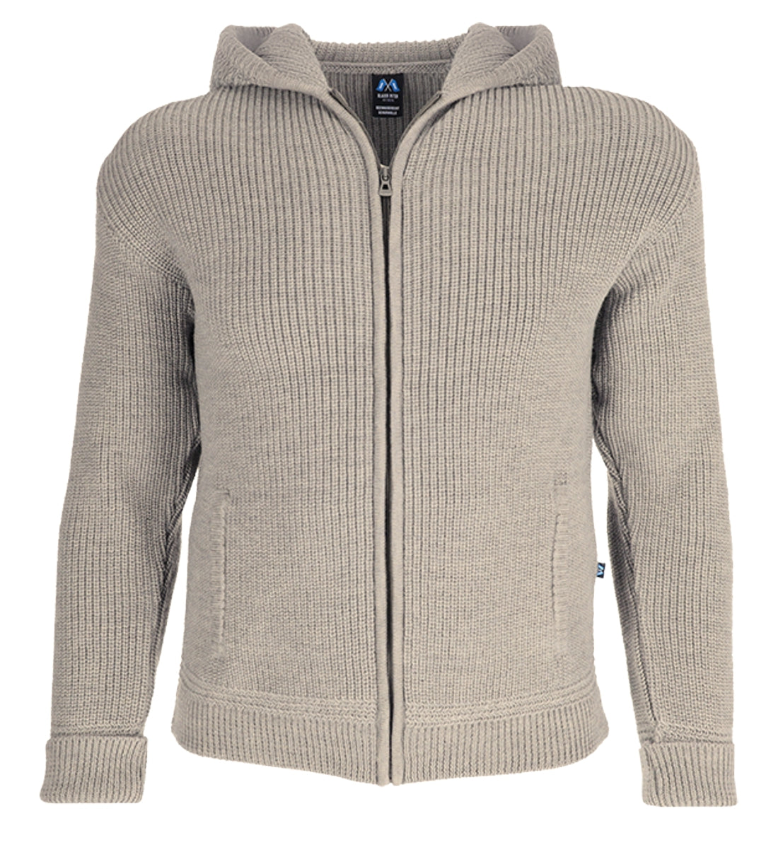 Hochwertige Hoodie-Jacke aus Merino mit Kapuze und Taschen aus 100% Schurwolle in der Farbe Beige