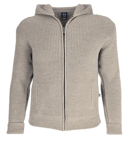 Hochwertige Hoodie-Jacke aus Merino mit Kapuze und Taschen aus 100% Schurwolle in der Farbe Beige