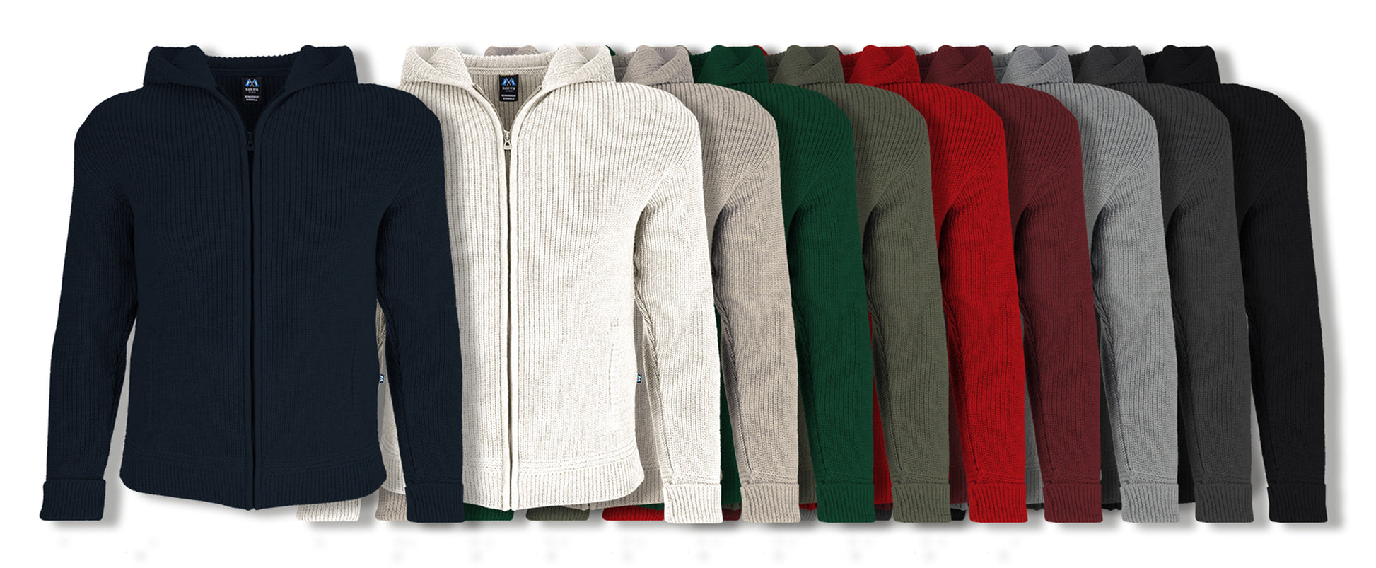 Übersicht Kapuzen-Troyer-Jacke aus 100% Merinowolle in allen Farbvariationen