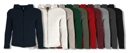 Übersicht Kapuzen-Troyer-Jacke aus 100% Merinowolle in allen Farbvariationen