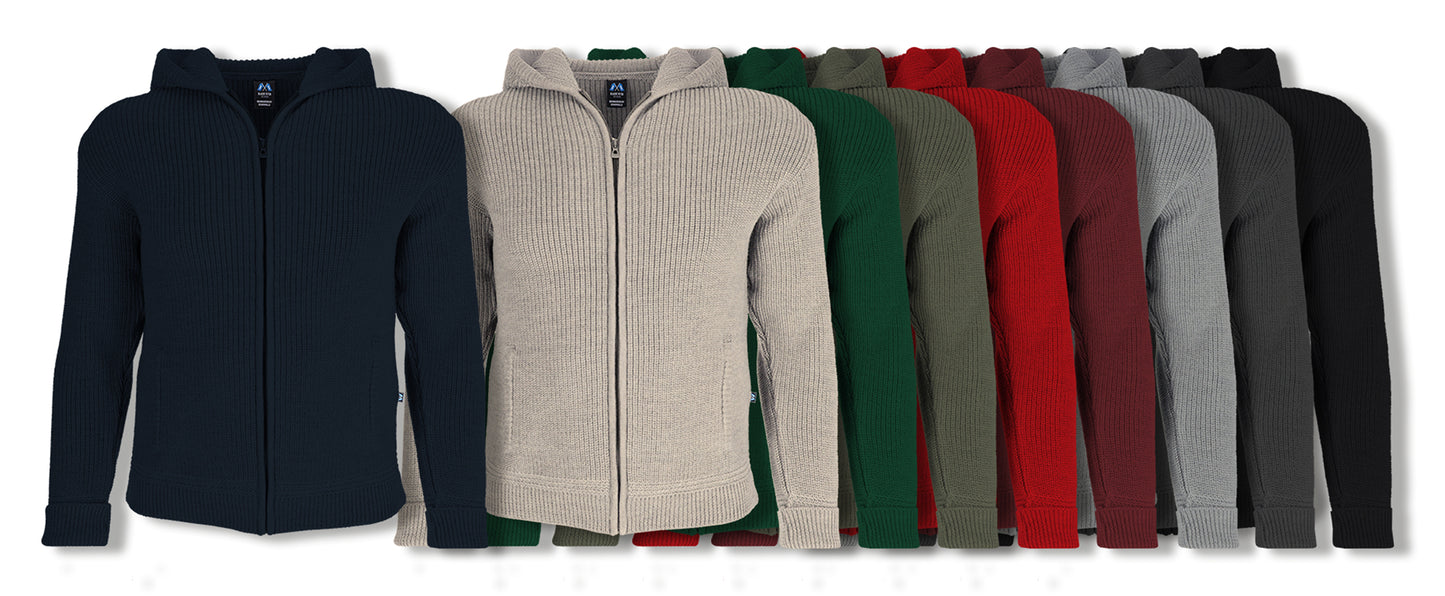 Übersicht Kapuzen-Troyer-Jacke aus 100% Schurwolle in allen Farbvariationen