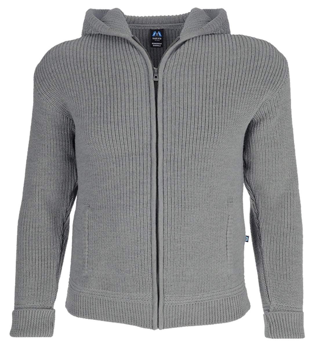 Hochwertige Hoodie-Jacke mit Kapuze und Taschen aus 100% Schurwolle in der Farbe Hellgraumeliert