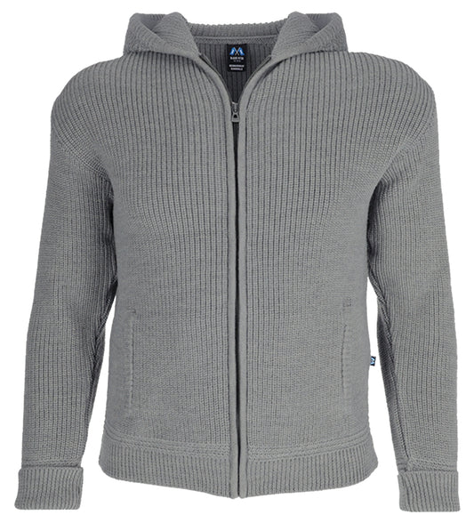 Hochwertige Hoodie-Jacke mit Kapuze und Taschen aus 100% Schurwolle in der Farbe Hellgraumeliert - Hellgraumeliert