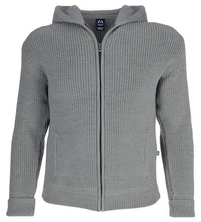 Hochwertige Hoodie-Jacke aus Merino mit Kapuze und Taschen aus 100% Schurwolle in der Farbe Hellgrau