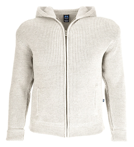 Hochwertige Hoodie-Jacke aus Merino mit Kapuze und Taschen aus 100% Schurwolle in der Farbe Natur - Natur