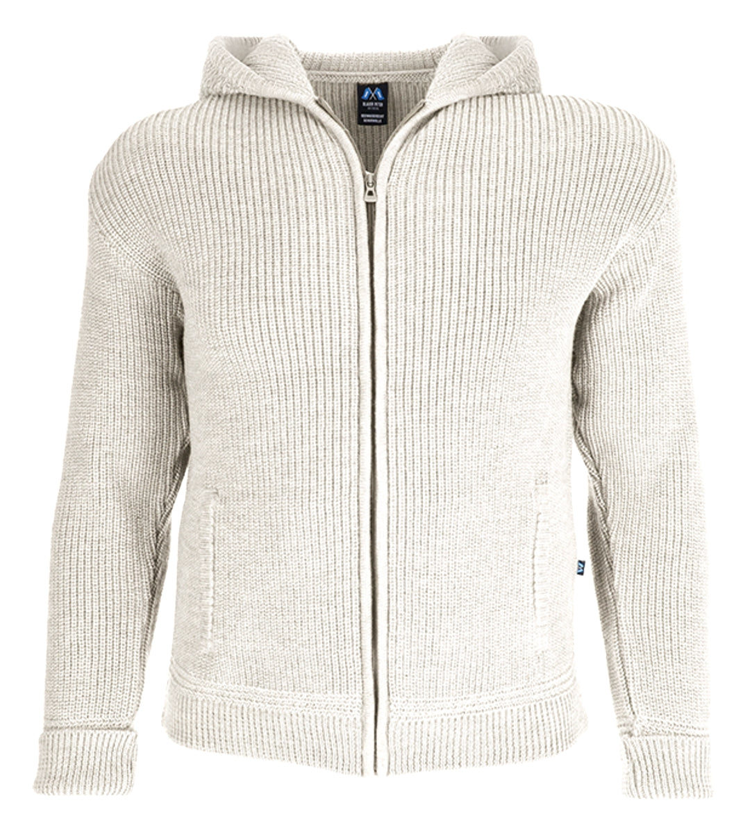 Hochwertige Hoodie-Jacke aus Merino mit Kapuze und Taschen aus 100% Schurwolle in der Farbe Natur