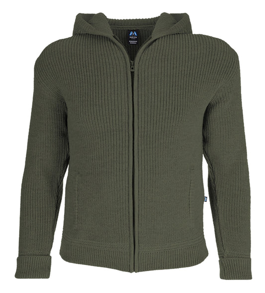 Hochwertige Hoodie-Jacke mit Kapuze und Taschen aus 100% Schurwolle in der Farbe Oliv - Oliv