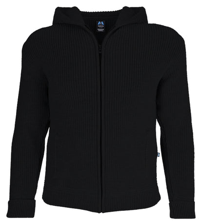 Hochwertige Hoodie-Jacke mit Kapuze und Taschen aus 100% Schurwolle in der Farbe Schwarz