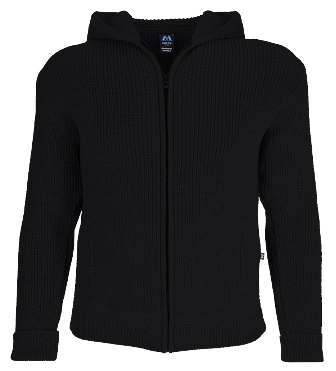 Hochwertige Hoodie-Jacke aus Merino mit Kapuze und Taschen aus 100% Schurwolle in der Farbe Schwarz