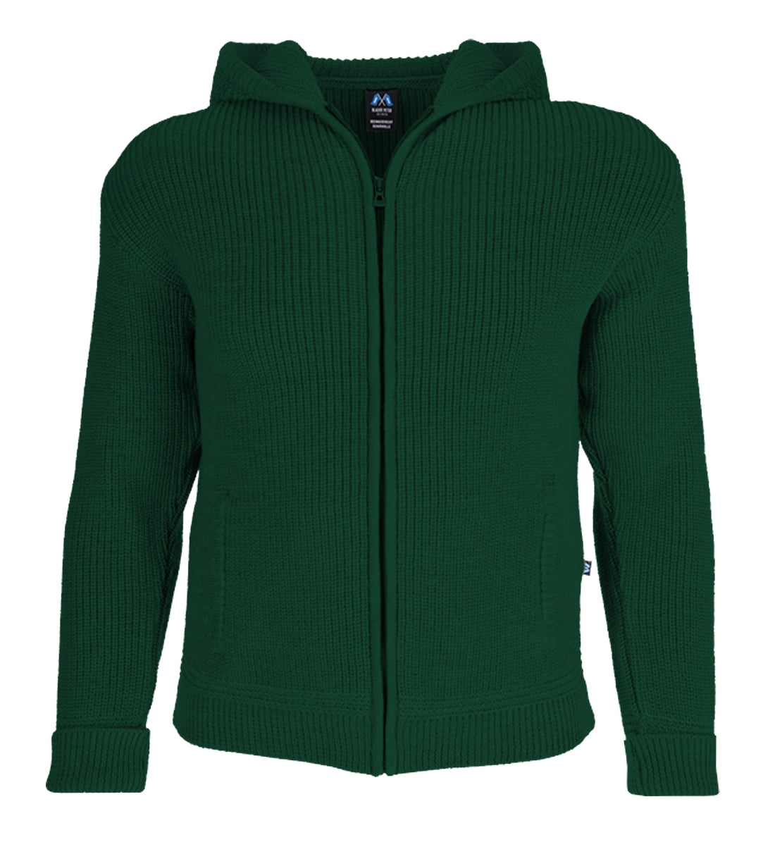 Hochwertige Hoodie-Jacke aus Merino mit Kapuze und Taschen aus 100% Schurwolle in der Farbe Tanne