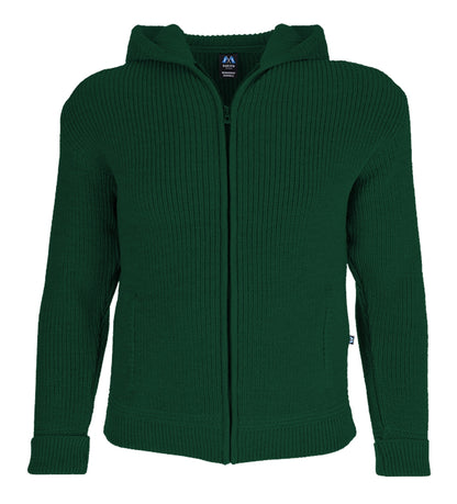 Hochwertige Hoodie-Jacke aus Merino mit Kapuze und Taschen aus 100% Schurwolle in der Farbe Tanne