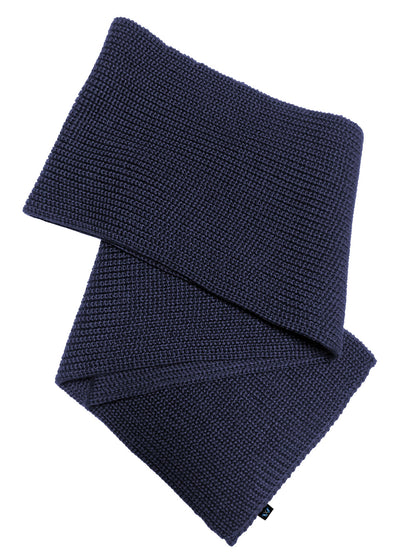 Blauer Peter Schal aus 100 % Schurwolle – weicher Strickschal in Marineblau aus nachhaltiger Fertigung