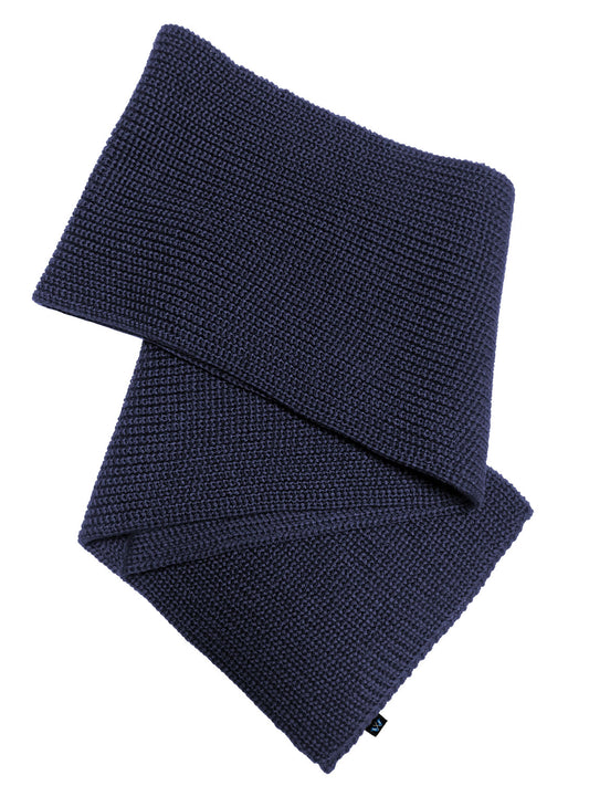 Blauer Peter Schal aus 100 % Schurwolle – weicher Strickschal in Marineblau aus nachhaltiger Fertigung
