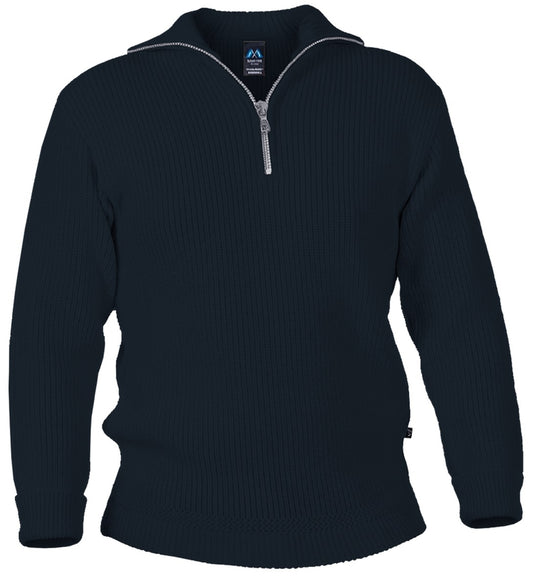 Hochwertiger Troyer-Seemannspullover aus 100% Schurwolle mit Metall-Reißverschluß in der Farbe Marine