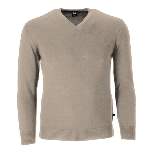 Hochwertiger Merino-V-Pullover aus 100% Merinowolle in der Farbe Beigemeliert - Beigemeliert