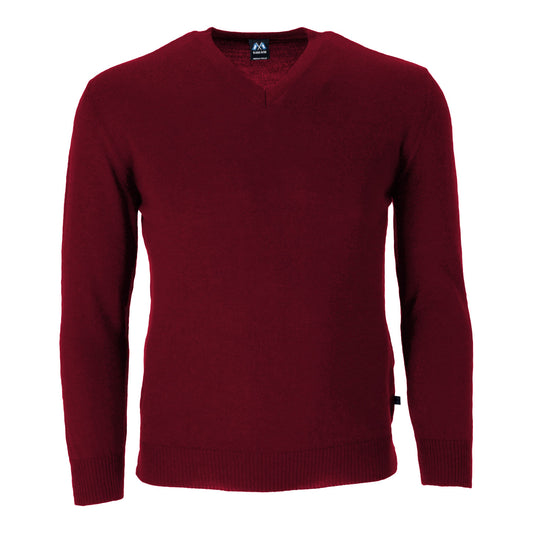 Hochwertiger Merino-V-Pullover aus 100% Merinowolle in der Farbe Weinrot - Weinrot
