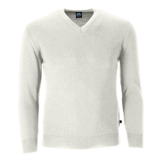 Hochwertiger Merino-V-Pullover aus 100% Merinowolle in der Farbe Naturweiß
