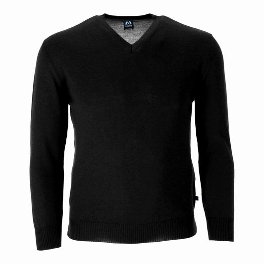 Hochwertiger Merino-V-Pullover aus 100% Merinowolle in der Farbe Schwarz - Schwarz