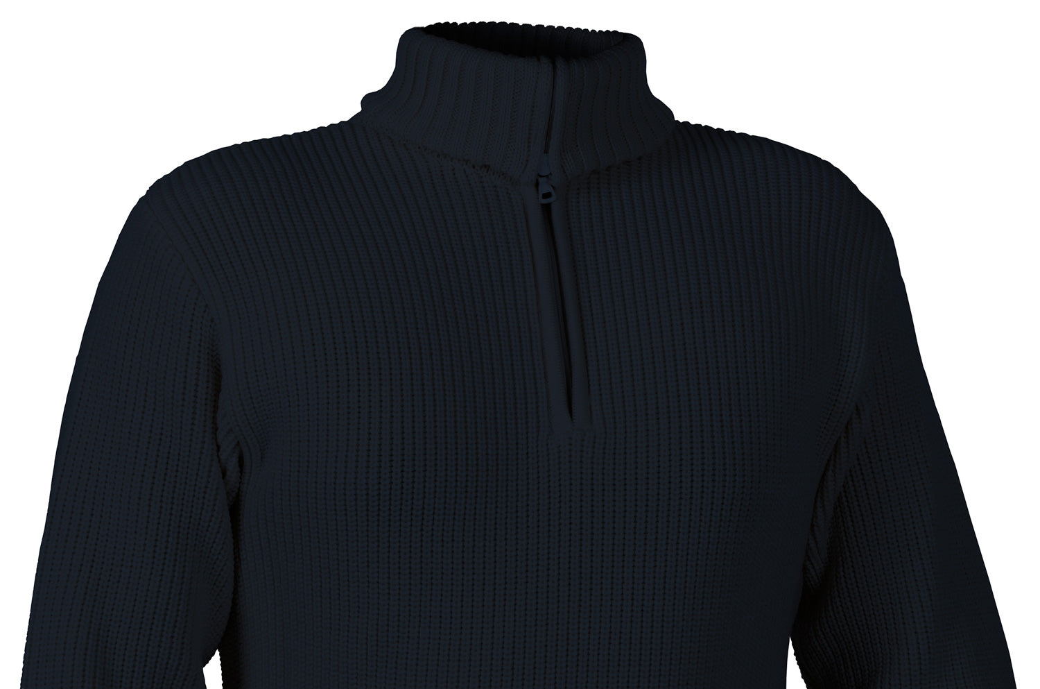 Nahansicht des Troyerkragens mit hochgezogenem Reißverschluss